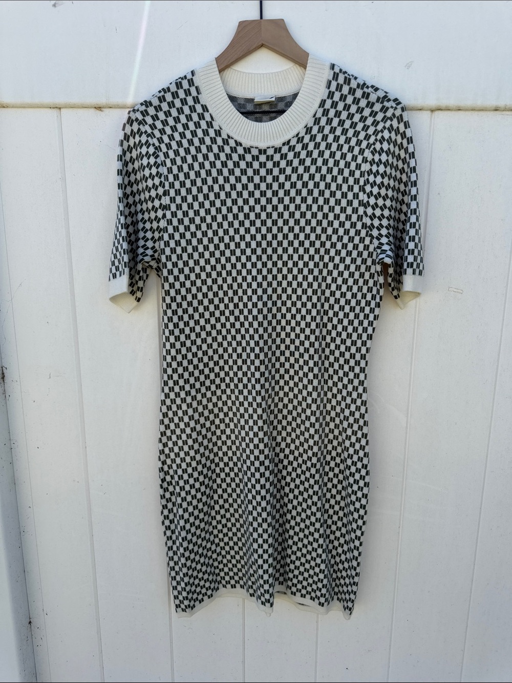 Green and White Checker Knit Dress